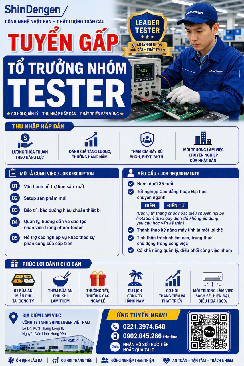 THÔNG BÁO TUYỂN DỤNG CÔNG TY TNHH SHINDENGEN