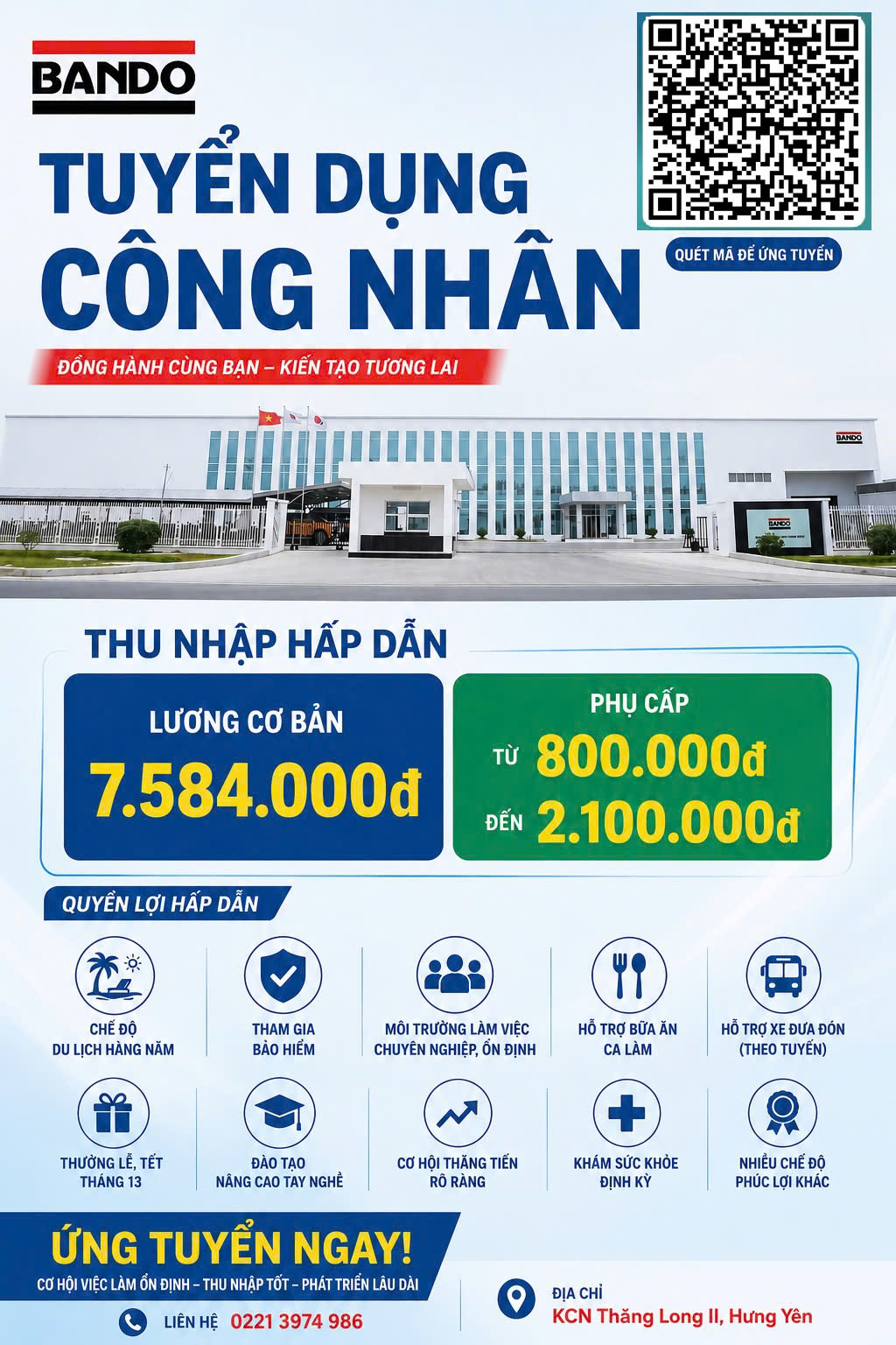 TUYỂN CÔNG NHÂN LAO ĐỘNG CÔNG TY BANDO