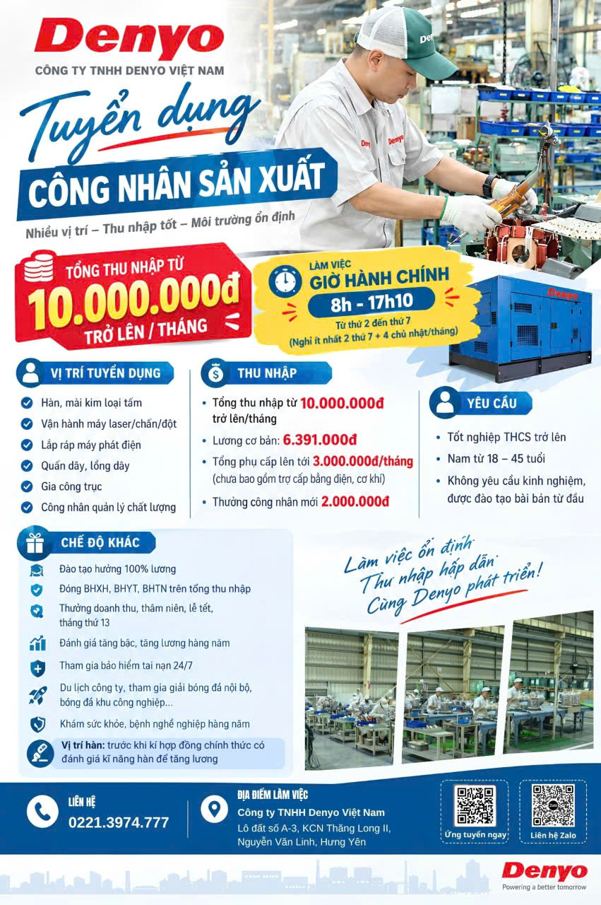 TB TUYỂN DỤNG CÔNG TY DENYO VIỆT NAM